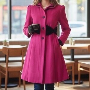 F.W. Fischer Fuchsia Wool Blend Bow Coat Women XS Vintage Holiday